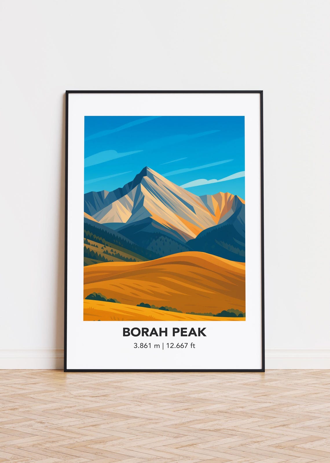 Borah Peak Mountain Elevation Minimalist Travel Adventure Poster