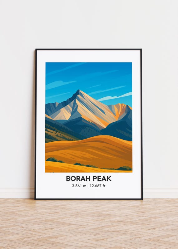 Borah Peak Illustration Art Print Mountain Silhouette Poster