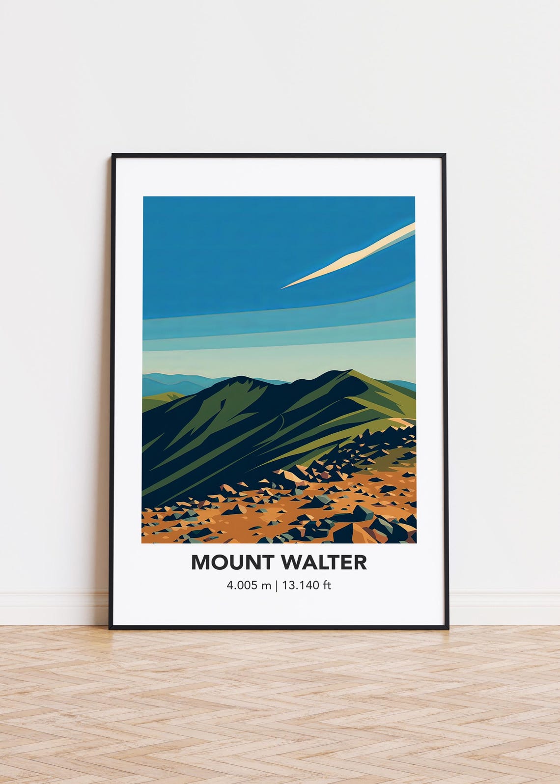 Mount Walter 4005m Green Summit Minimalist Mountain Landscape Poster