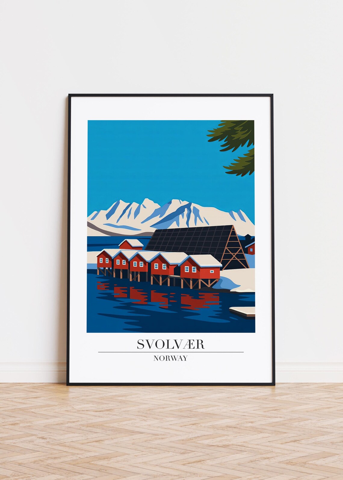 Svolvær Norway Red Fishermen Cabins Winter Fjord Travel Poster
