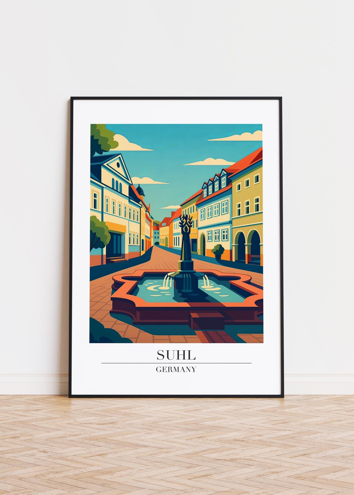 Suhl Germany Old Town Square Fountain Colorful Travel City Poster