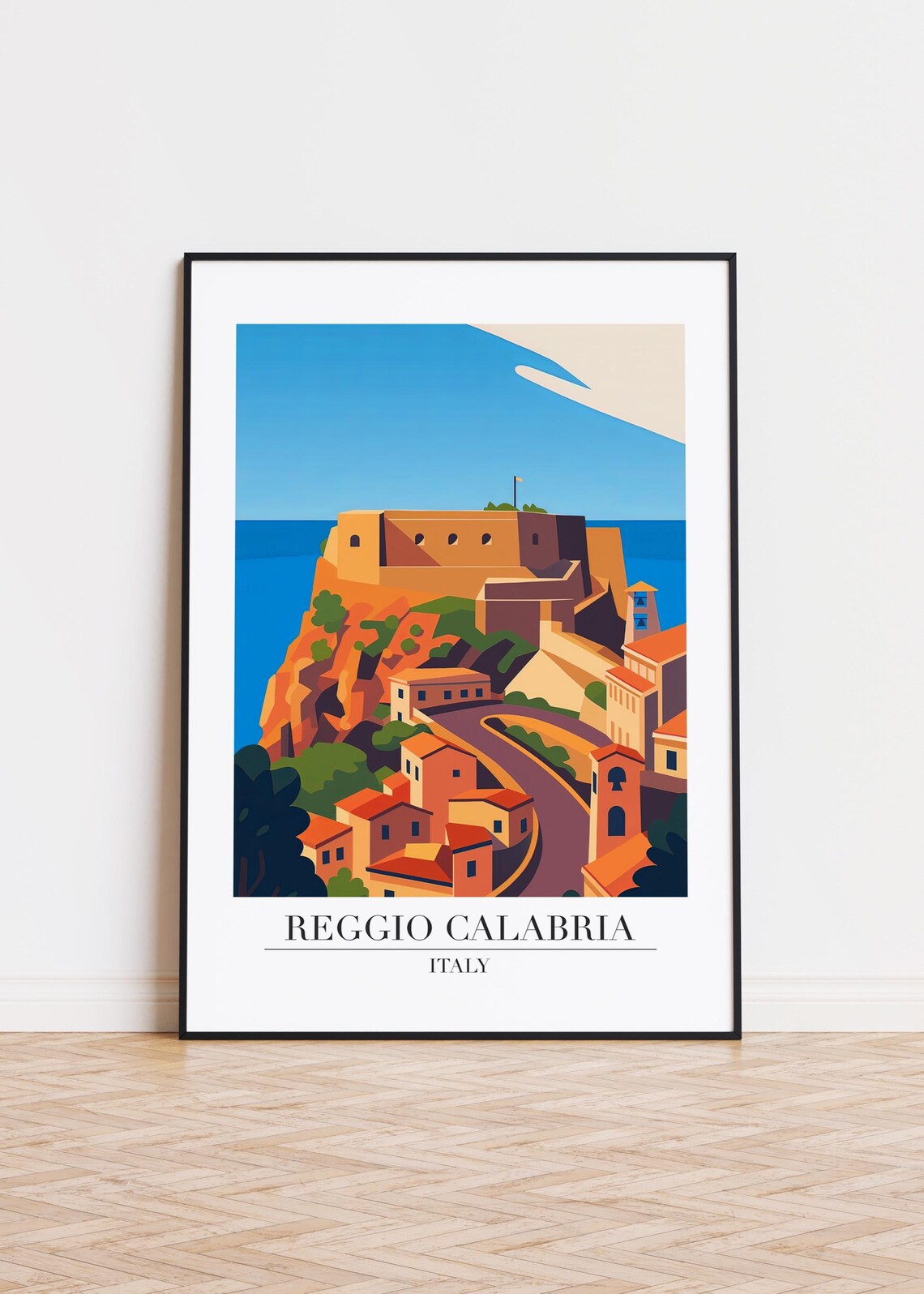 Reggio Calabria Italy Travel Poster Coastal Fortress Sea Town Art