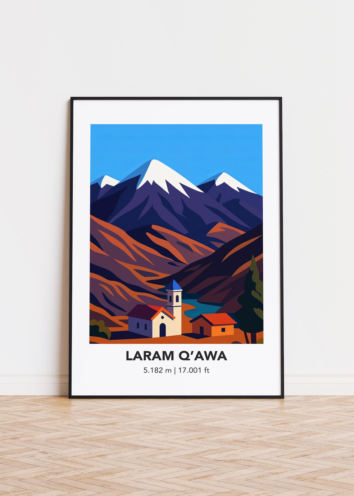 Laram Qawa Mountain Illustration 5182m Snowy Peaks Travel Art Poster