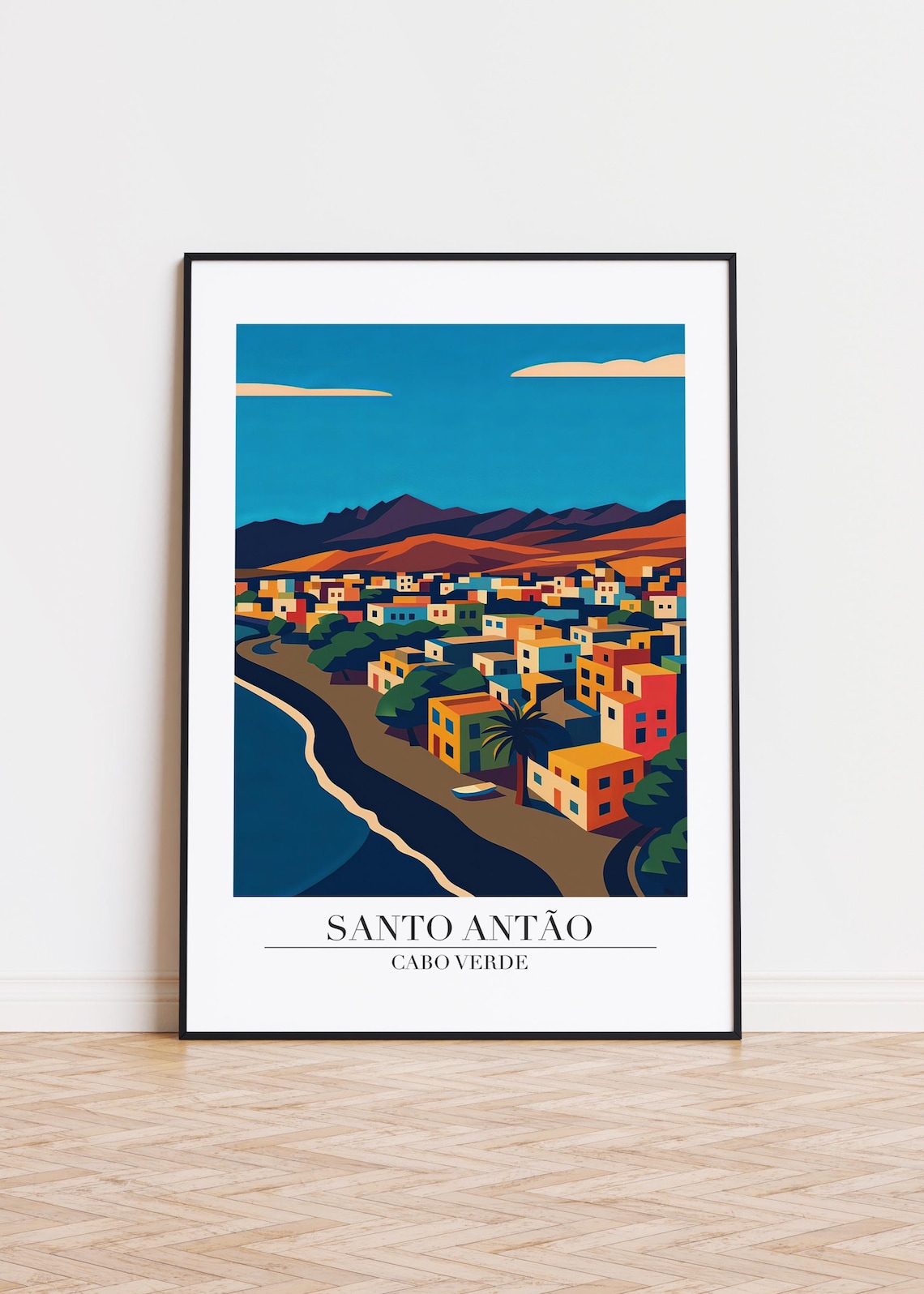 Santo Antao Cabo Verde Vintage Travel Coastal Town Mountains Poster