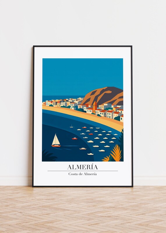 Almeria Spain Bay Sailboats Colorful Town Costa de Almeria Travel Poster