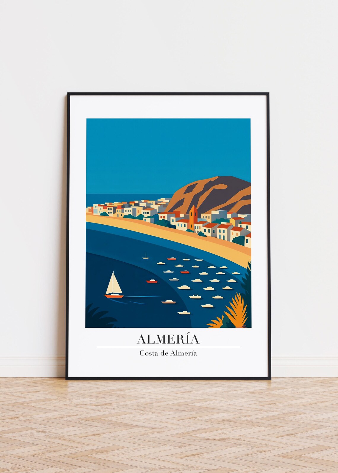Almeria Spain Bay Sailboats Colorful Town Costa de Almeria Travel Poster