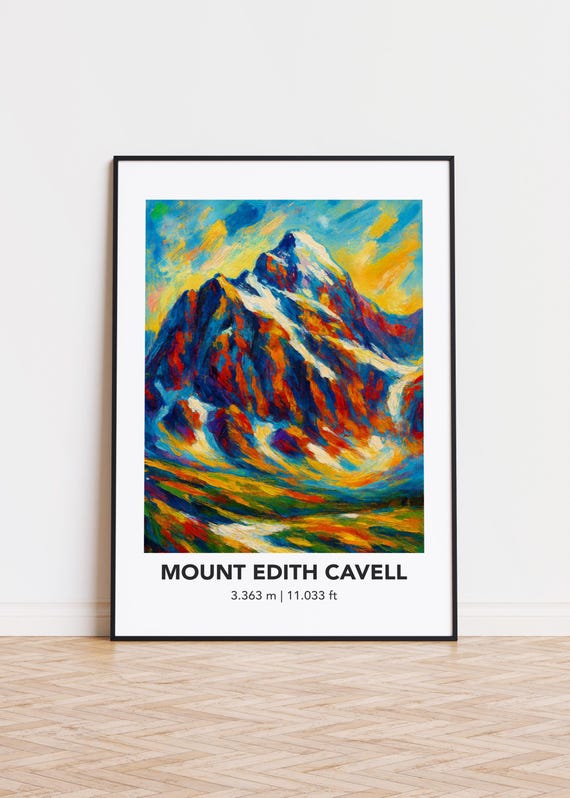 Mount Edith Cavell Poster Modern Oil Painting Style Mountain Art Print
