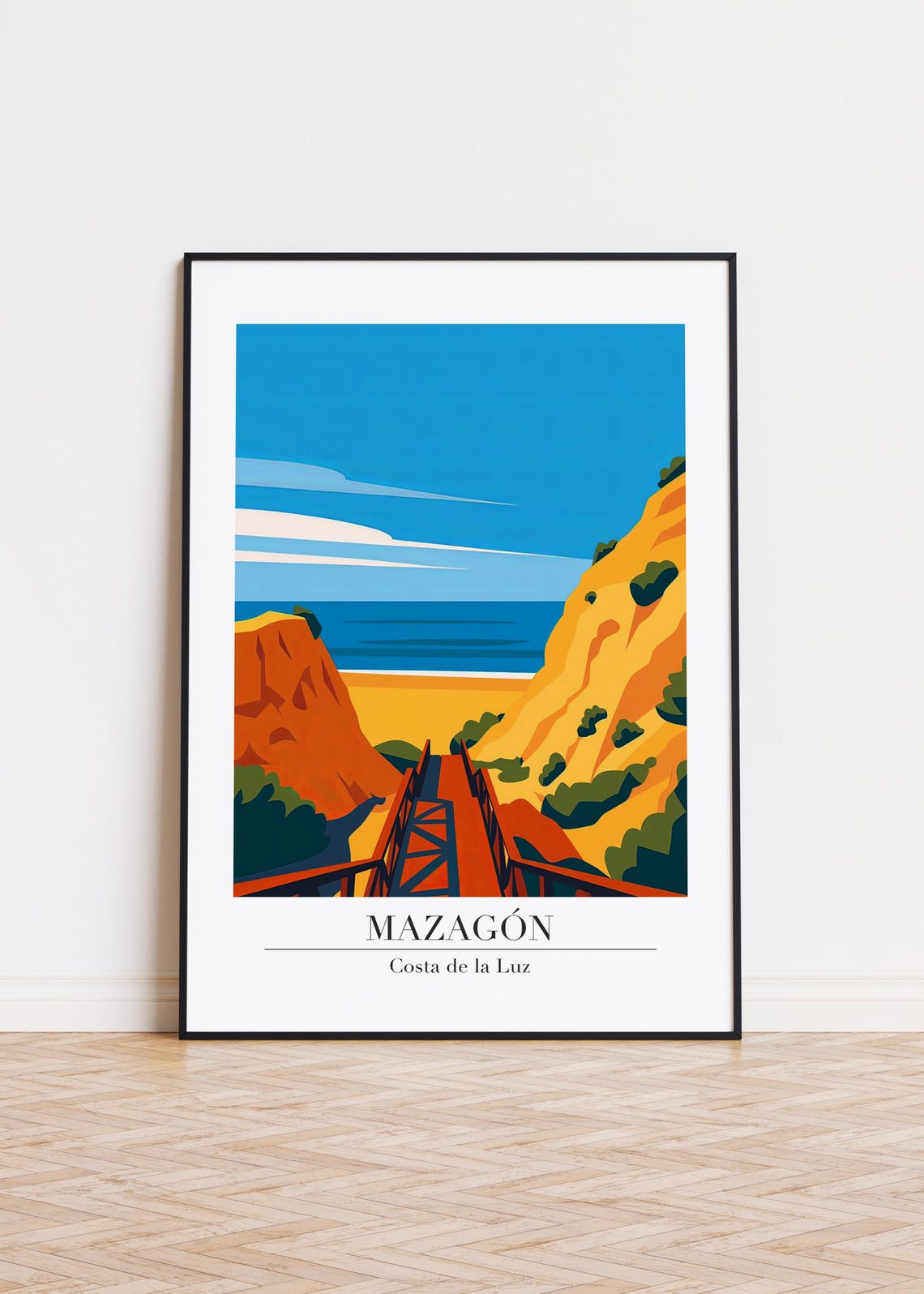Mazagón Costa de la Luz Orange Cliffs Boardwalk Vintage Travel Poster