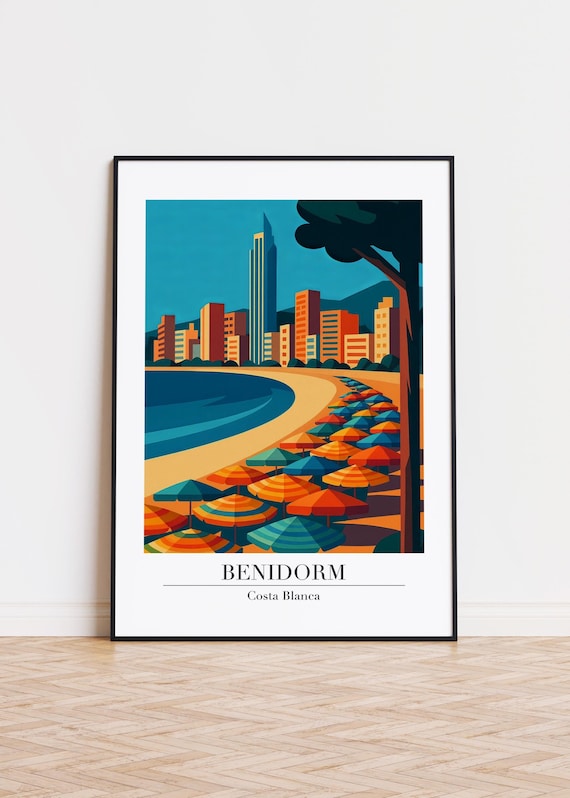 Benidorm Costa Blanca Spain Skyline Beach Vintage Travel Poster