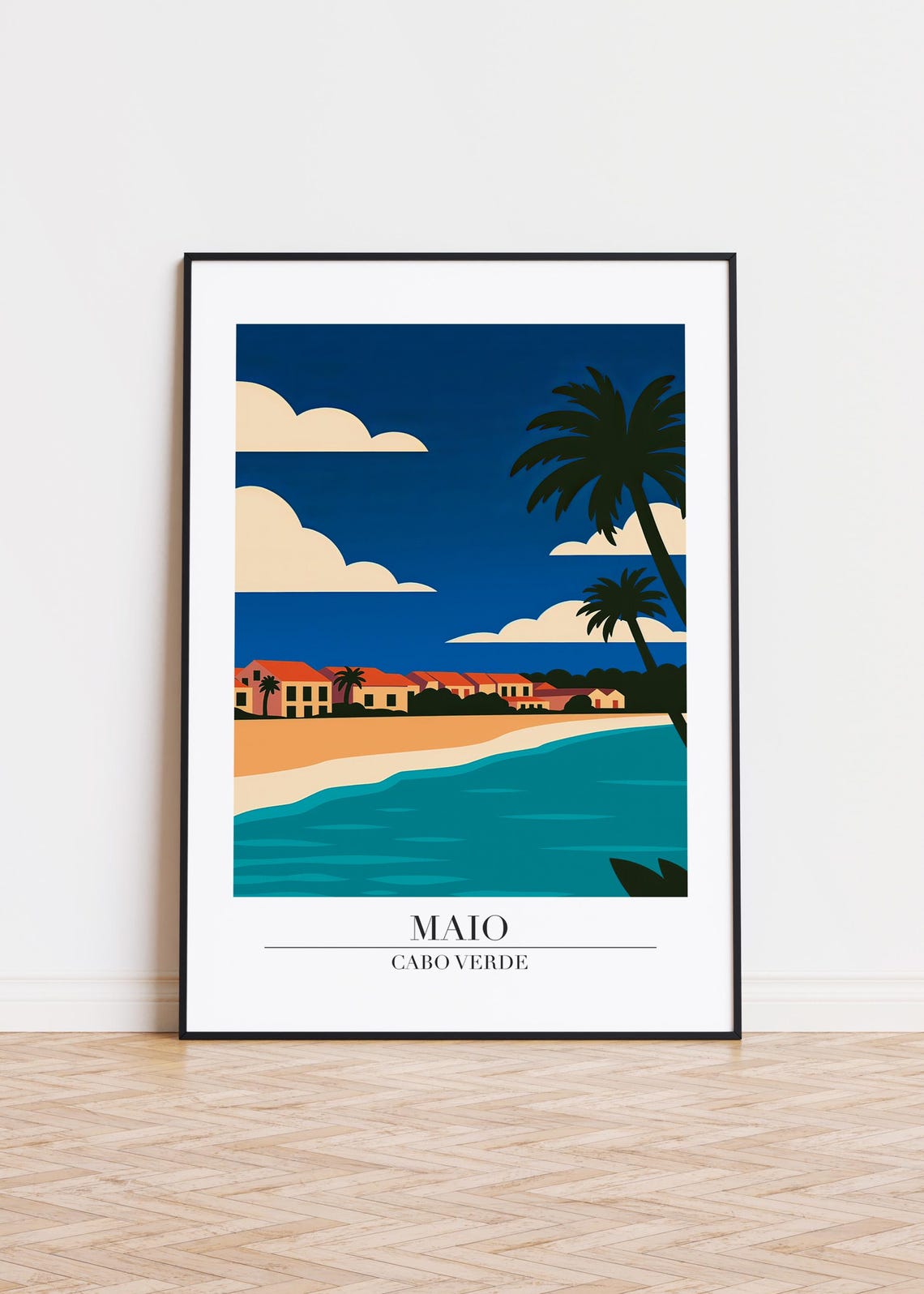 Maio Cabo Verde Beach Town Palm Trees Turquoise Sea Travel Poster
