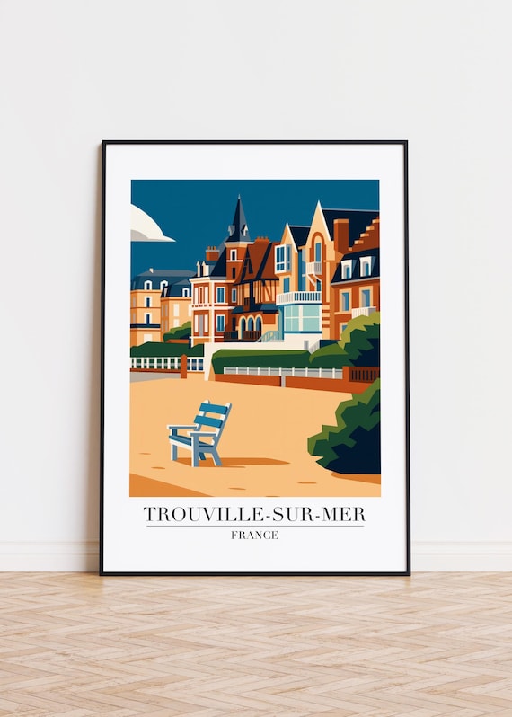Trouville Sur Mer French Beach Chair Vintage Seaside Town Travel Poster