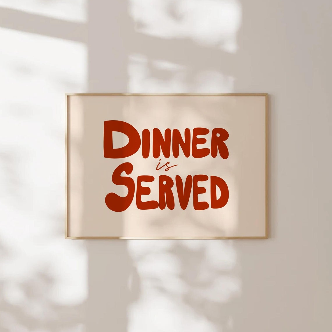 Dinner Is Served Burnt Orange Retro Typography Poster for Kitchens