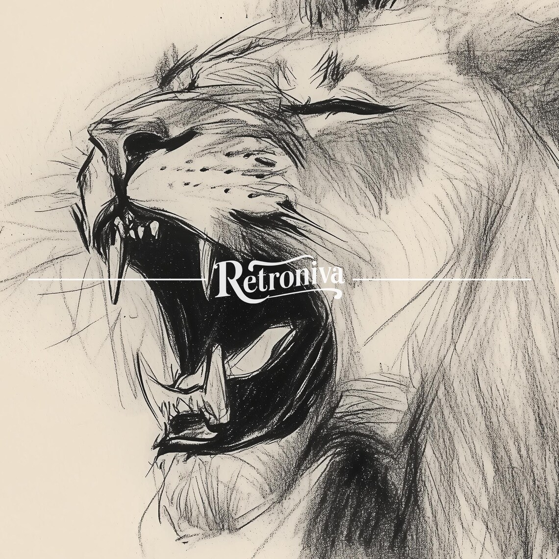 Roaring Lion Sketch Drawing, Vintage Animal Art Print - Image 7