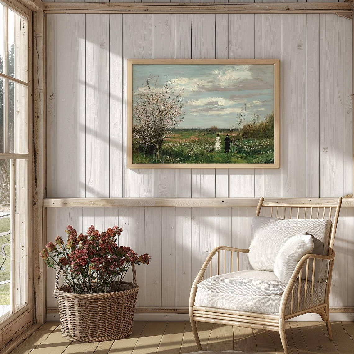 Couple In Country Field Vintage Landscape Oil Painting Wildflowers Meadow Print Cottagecore Wall Decor Retroniva Art Lnd 003 - Image 4