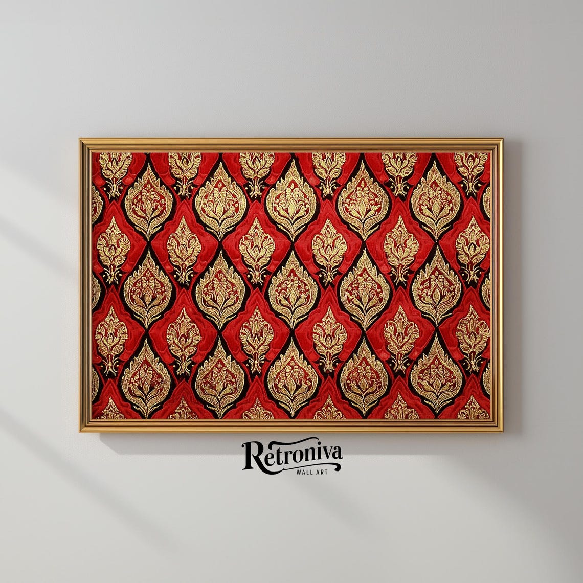 Red Gold Floral Damask Textile Pattern Vintage Victorian Style Poster - Image 2