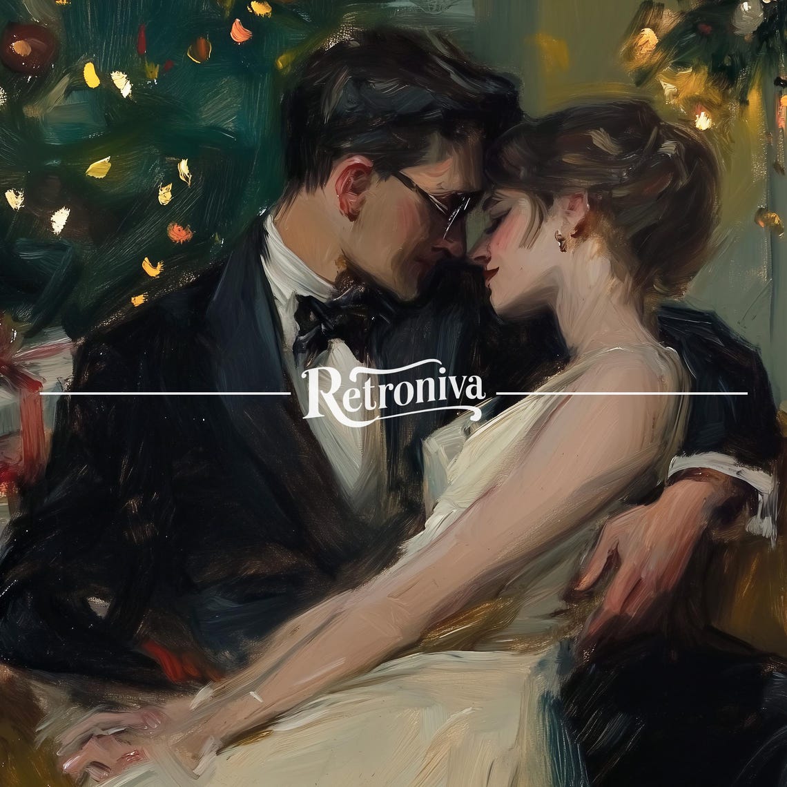 Couple In Love On Christmas Eve Vintage Oil Painting Romantic Winter Night Art Kissing Couple Wall Decor Retroniva Art Cpl 011 - Image 6
