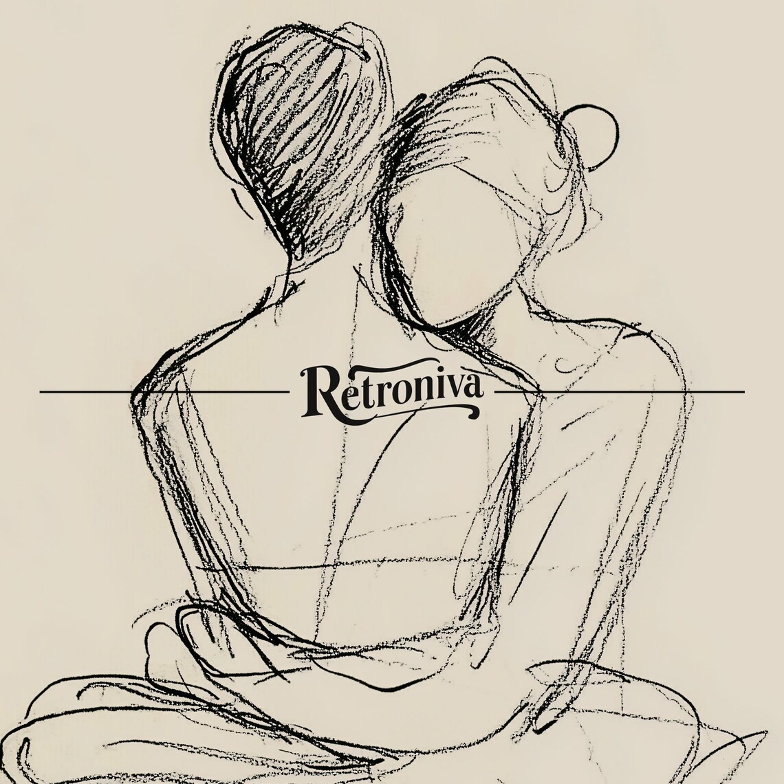 Vintage Hugging Love Couple Sketch Print - Image 6