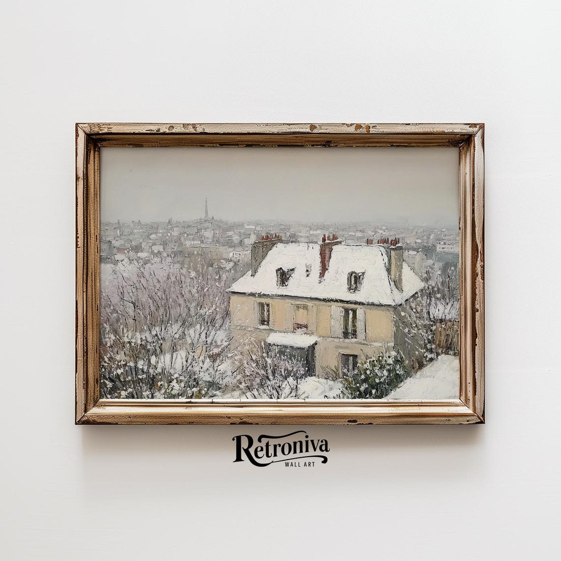 Antique Village Cityscape Vintage Winter Oil Painting Rustic Christmas Art Print Farmhouse Wall Decor Retroniva Art Wnt 023 - Image 6