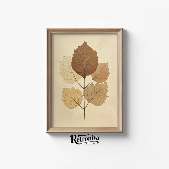 Dried Autumn Leaves Botanical Illustration Antique Foliage Poster
