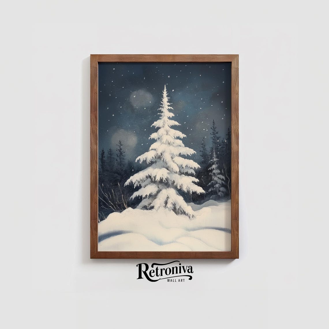 Snow Covered Pine Tree Starry Night Winter Moonlight Forest Poster - Image 4