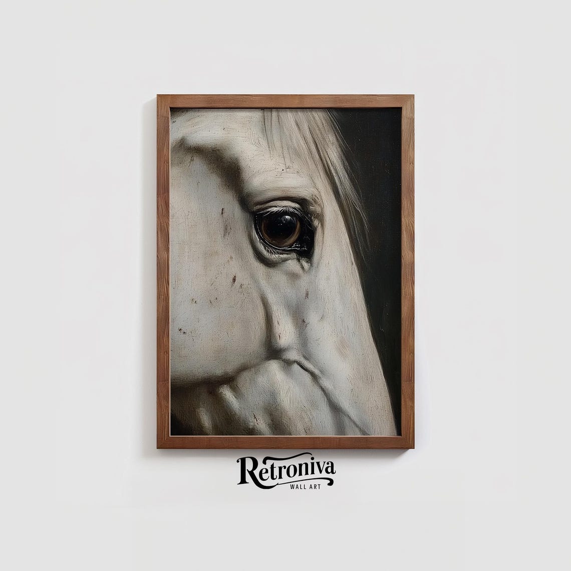 White Horse Eye Close Up Dramatic Vintage Equestrian Painting Poster - Image 3