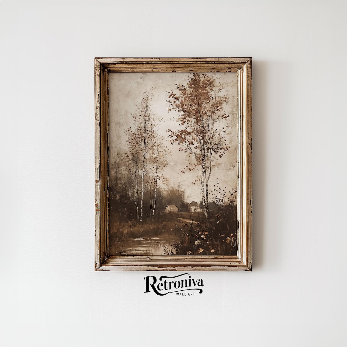 Vintage Moody Fall Stream Landscape Art Print - Image 6