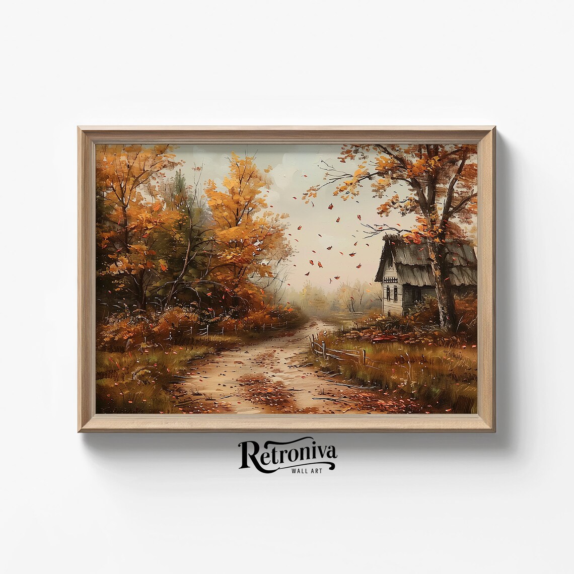 Rustic Autumn Landscape Painting, Fall Farmhouse Art Print