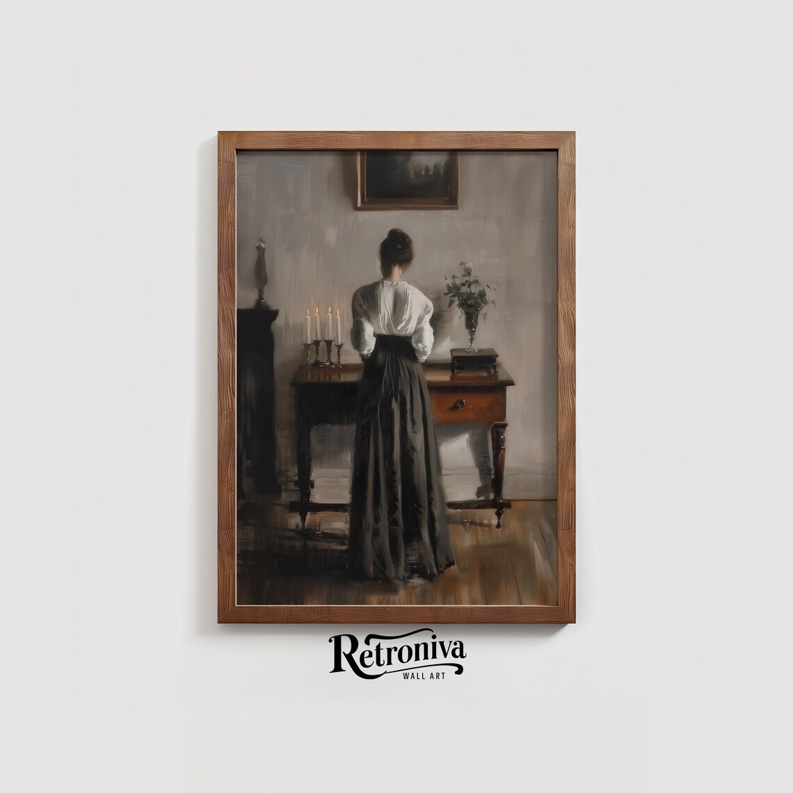 Woman By Candlelit Desk Vintage Dark Academia Interior Painting Poster - Image 3