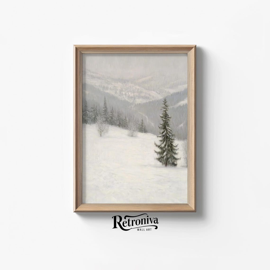 Muted Snowy Mountain Valley Vintage Winter Landscape Pines Poster
