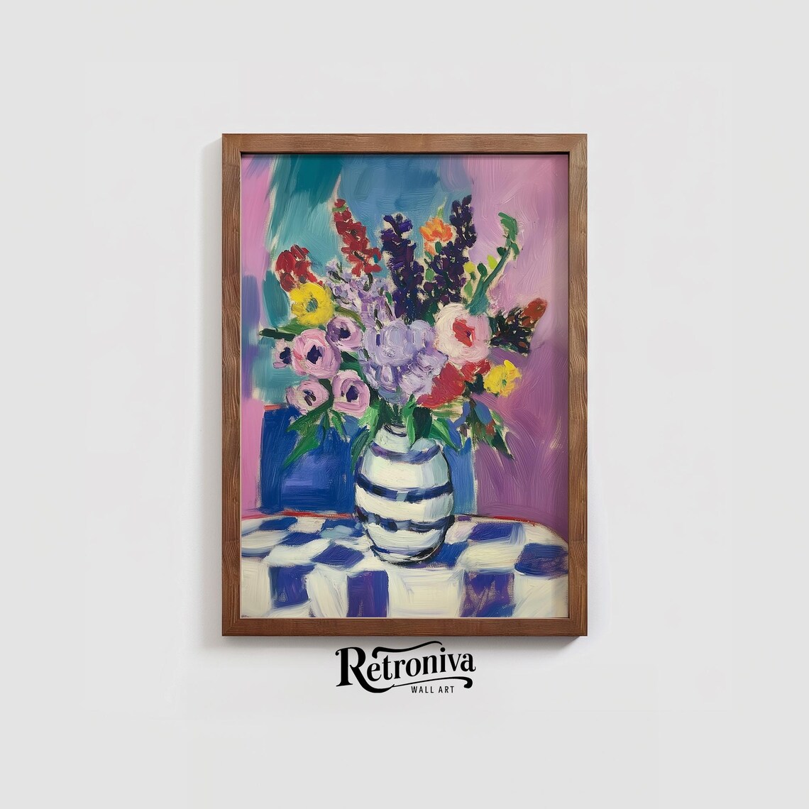 Colorful Flower Bouquet in Striped Vase Vibrant Abstract Poster - Image 3