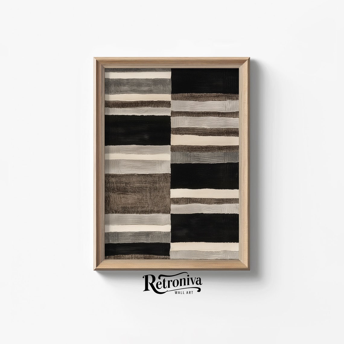 Black And White Striped Blocks Abstract Textured Modern Art Print
