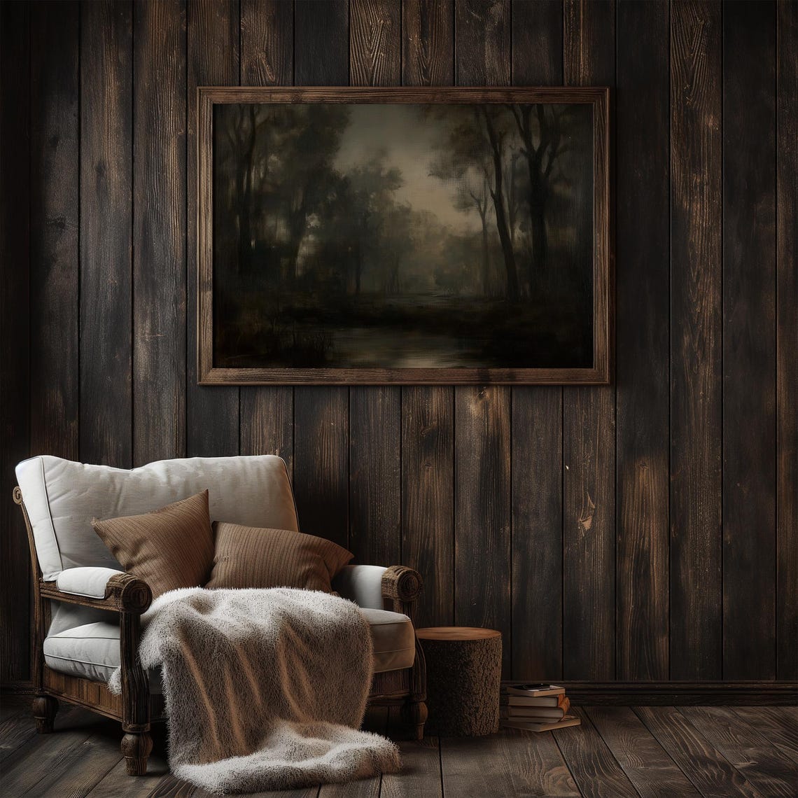 Muted Country Night Landscape Vintage Oil Painting Moody Creek Antique Wall Art Dark Academia Print Retroniva Art Ngt 003 - Image 4