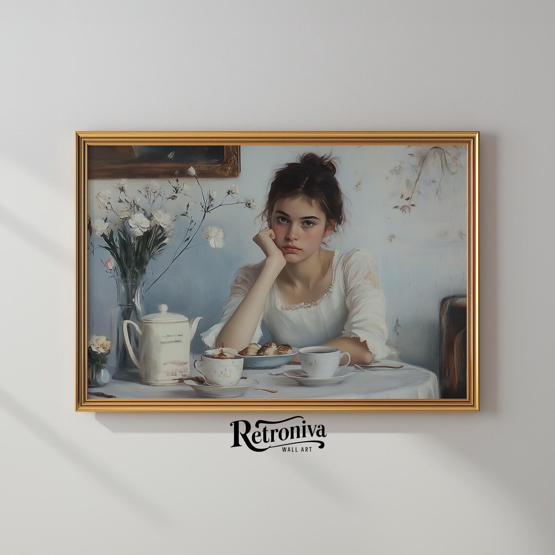 Bored Girl In Breakfast Vintage Victorian Portrait Art Print - Image 2