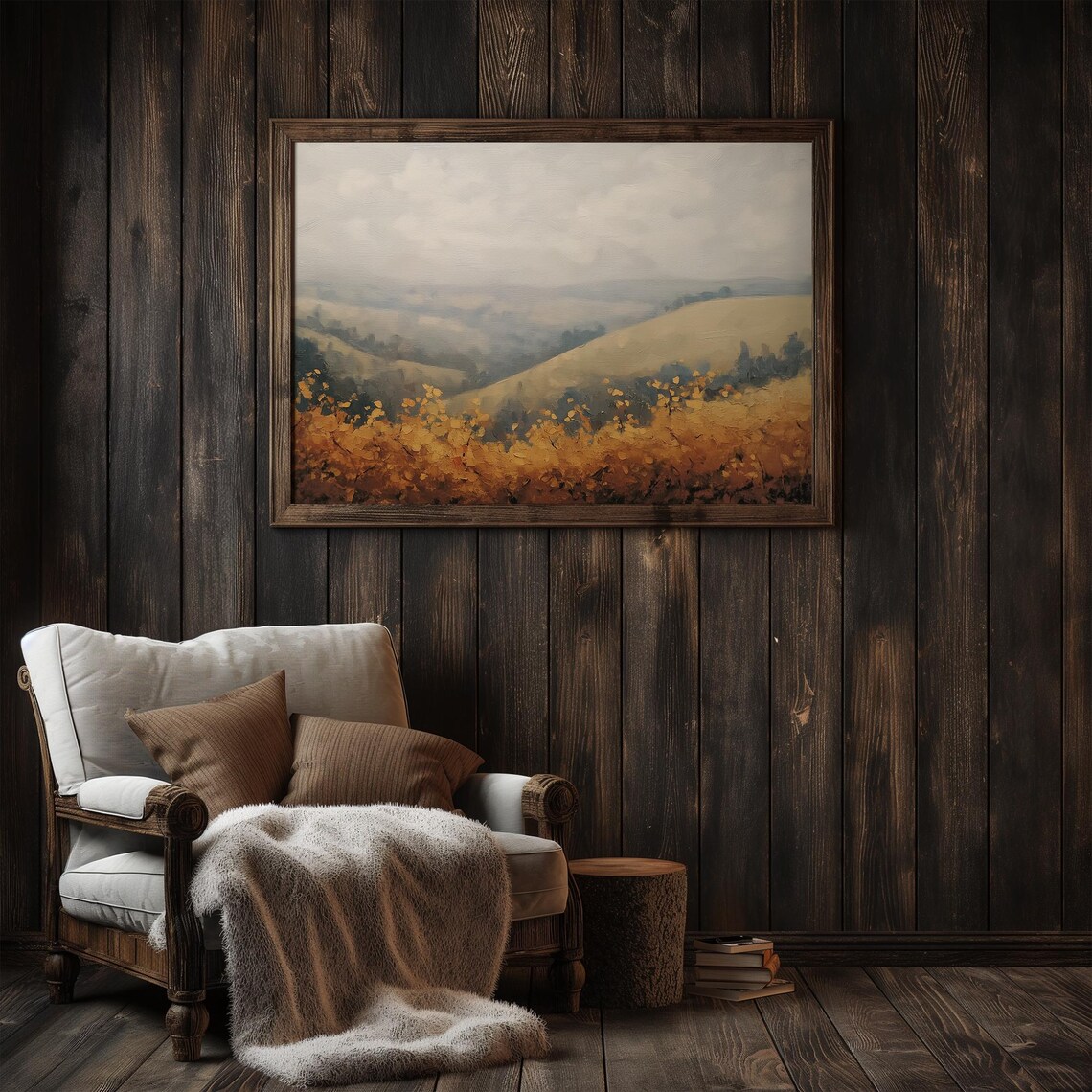 Misty Autumn Hills With Golden Foliage Vintage Landscape Poster - Image 3