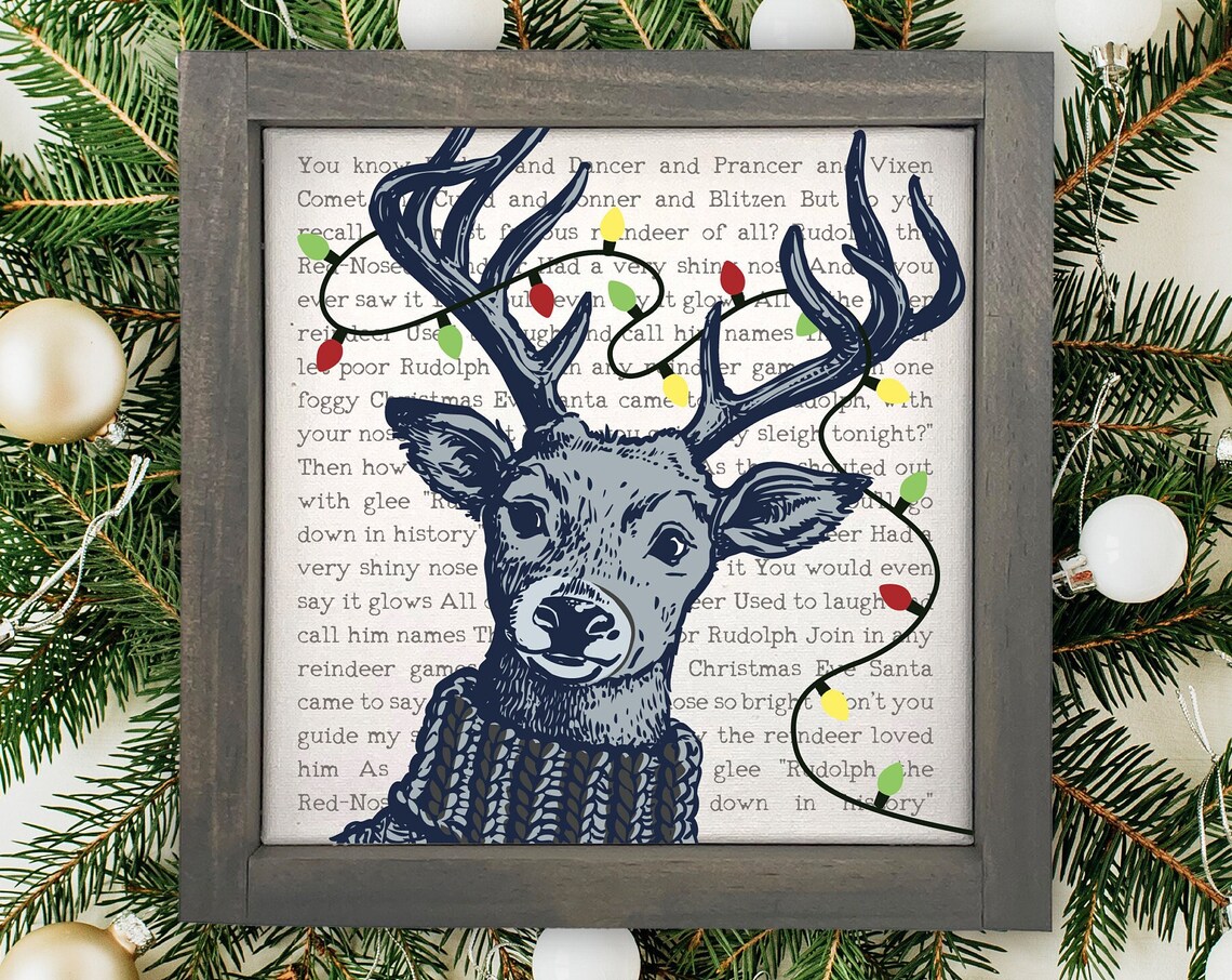 Rudolph the Red-Nosed Reindeer Song Lyrics Reindeer Art Poster