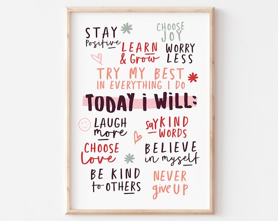 Affirmations For Kids Today I Will Poster Print
