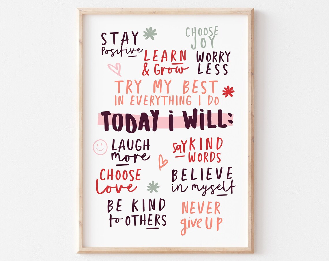 Affirmations For Kids Today I Will Poster Print