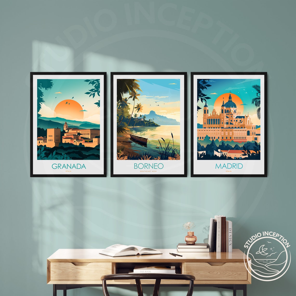 Borneo Southeast Asia Tropical Beach Canoe Vintage Travel Poster - Image 2