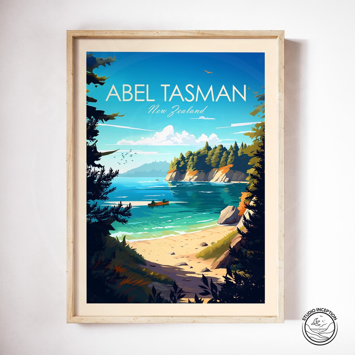 Abel Tasman New Zealand Coastal Cove Kayak Beach Travel Poster Art - Image 3