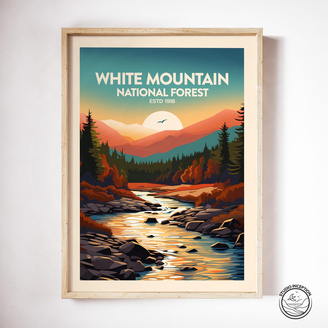 White Mountain National Forest River Sunset Pines Nature Poster - Image 2