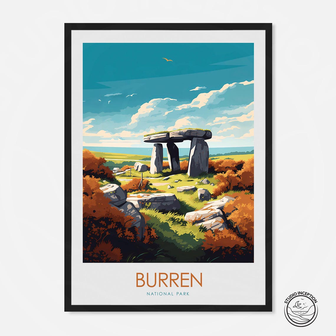 Burren National Park Ancient Dolmen Landscape Ireland Travel Poster
