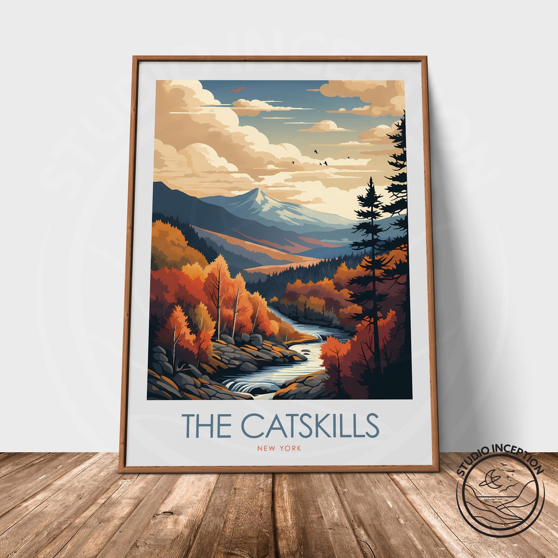 The Catskills New York Autumn Mountain River Fall Travel Poster - Image 3