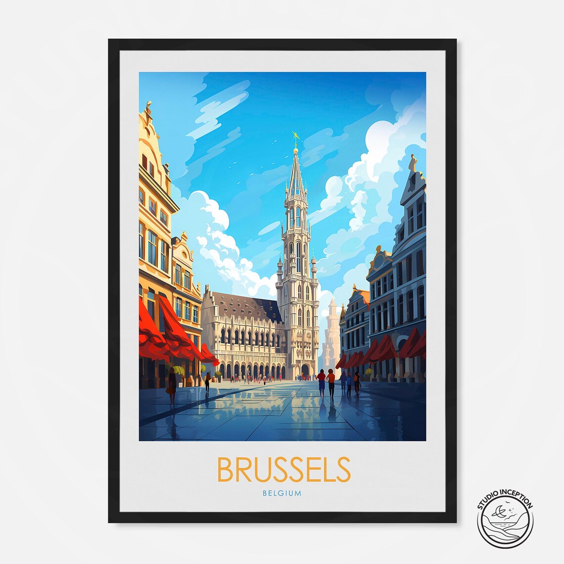 Brussels Travel Print, Grand Place Belgium Poster
