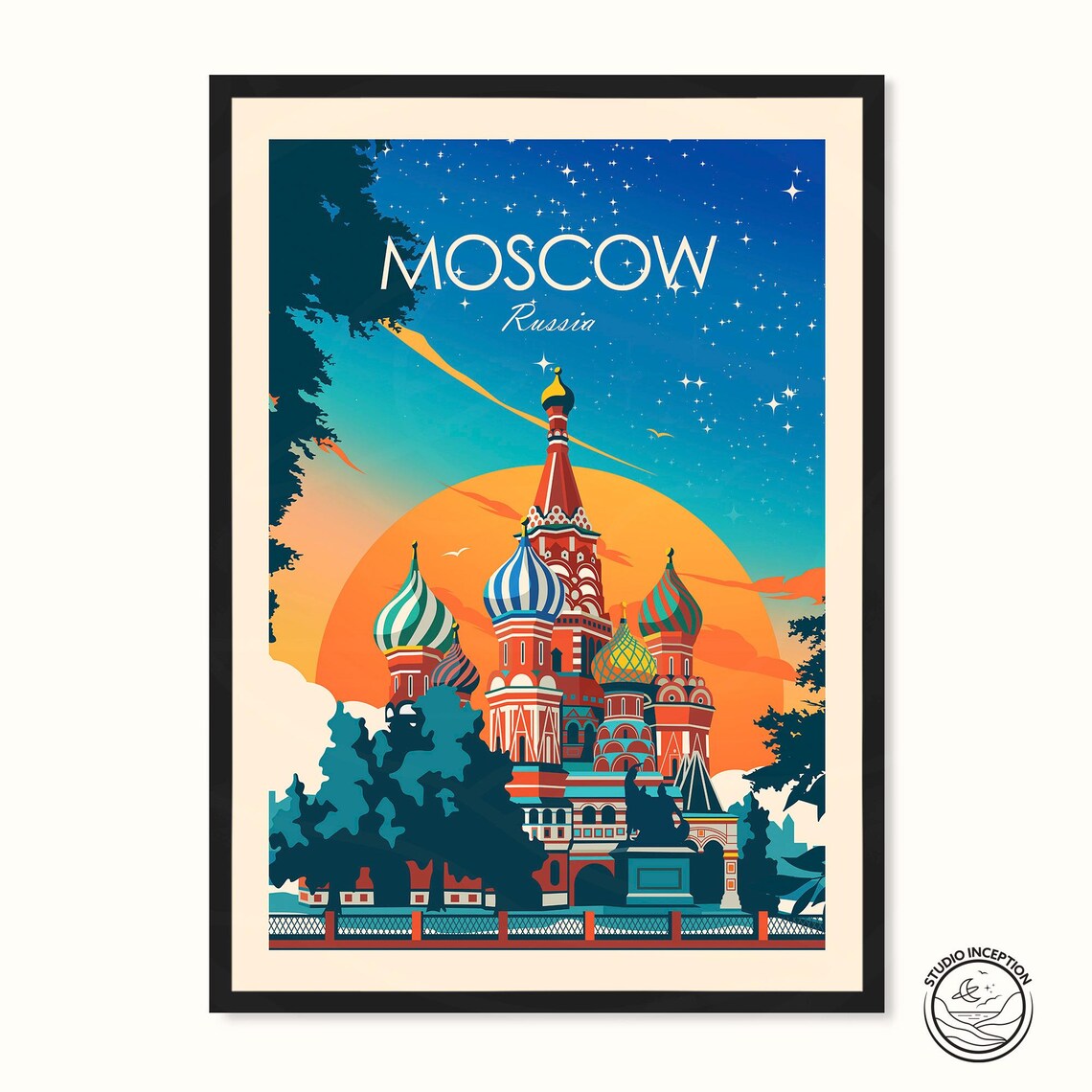 Moscow Russia Travel Print, Saint Basils Cathedral