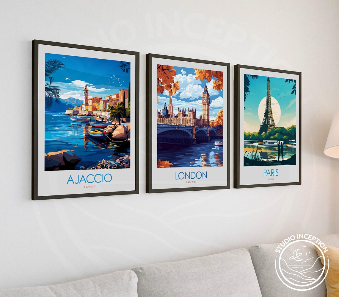 Ajaccio France Mediterranean Harbor Boats Town View Travel Poster - Image 3