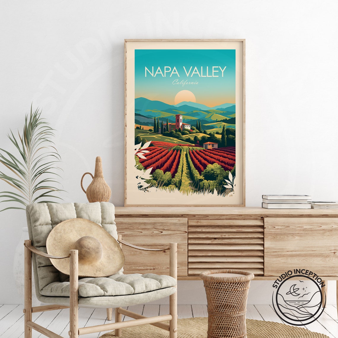 Napa Valley California Vineyard Rows Sunset Vintage Travel Poster - Image 2