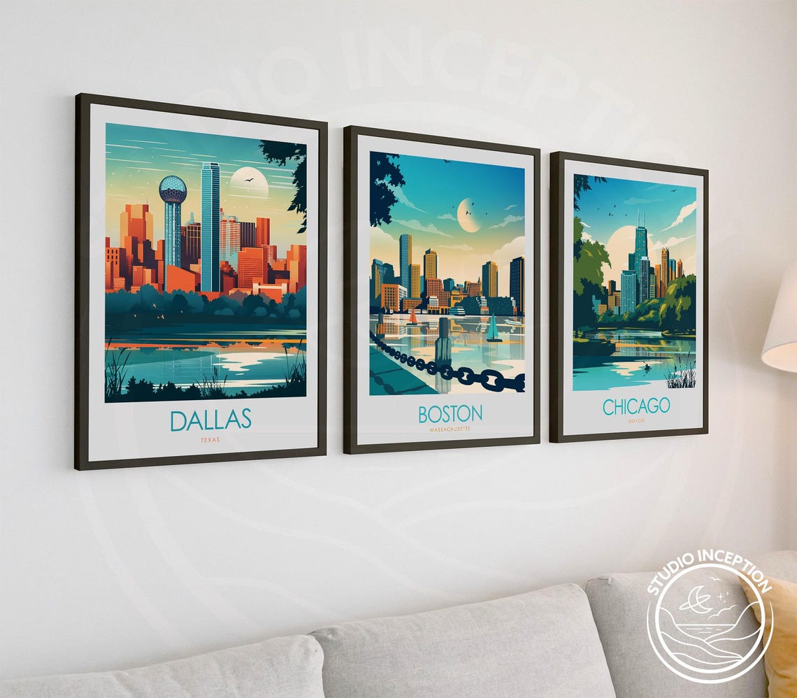 Dallas Texas Skyline Reunion Tower Water Reflection Sunset Poster - Image 3