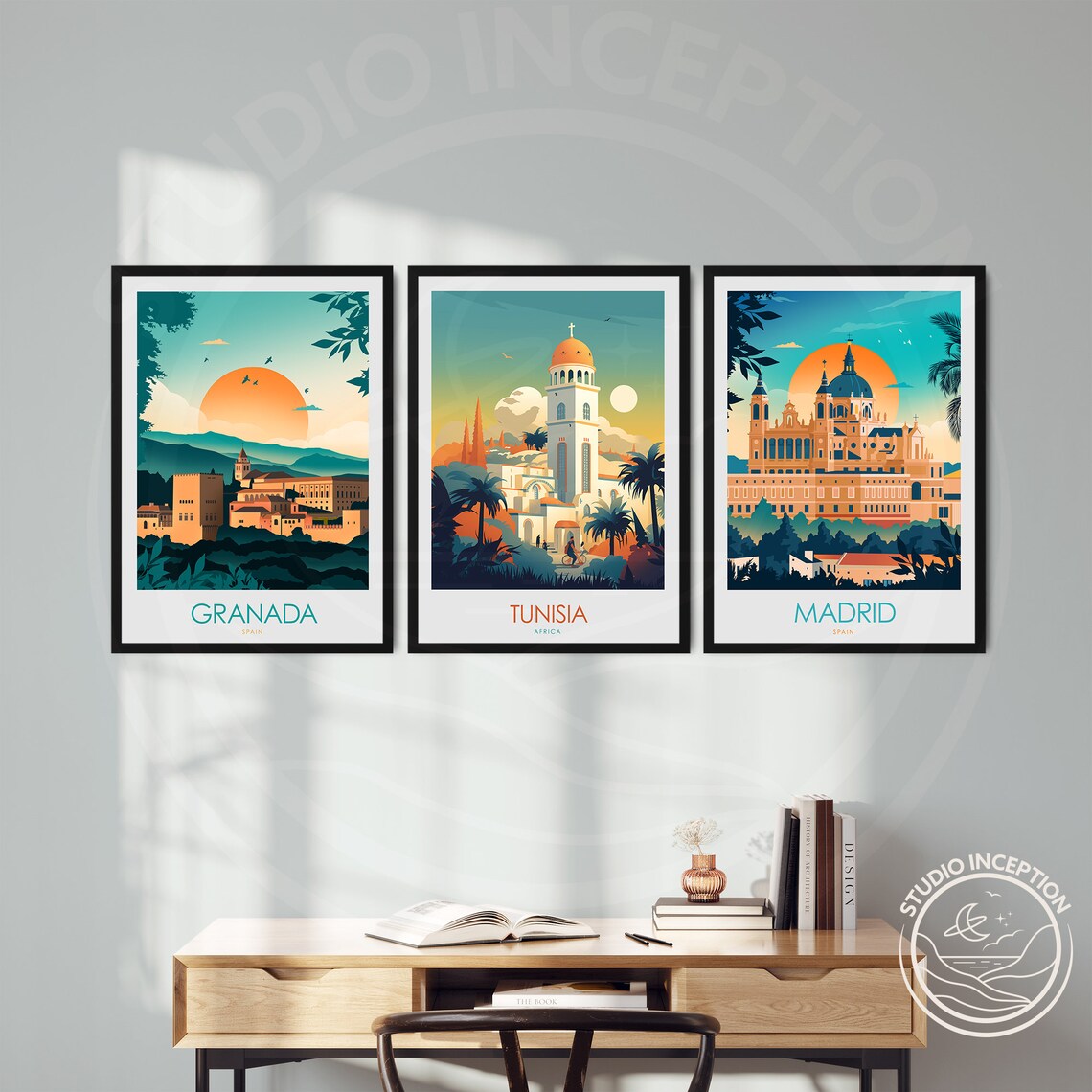 Tunisia Africa Cathedral Bell Tower Palms Vintage Travel Poster - Image 2