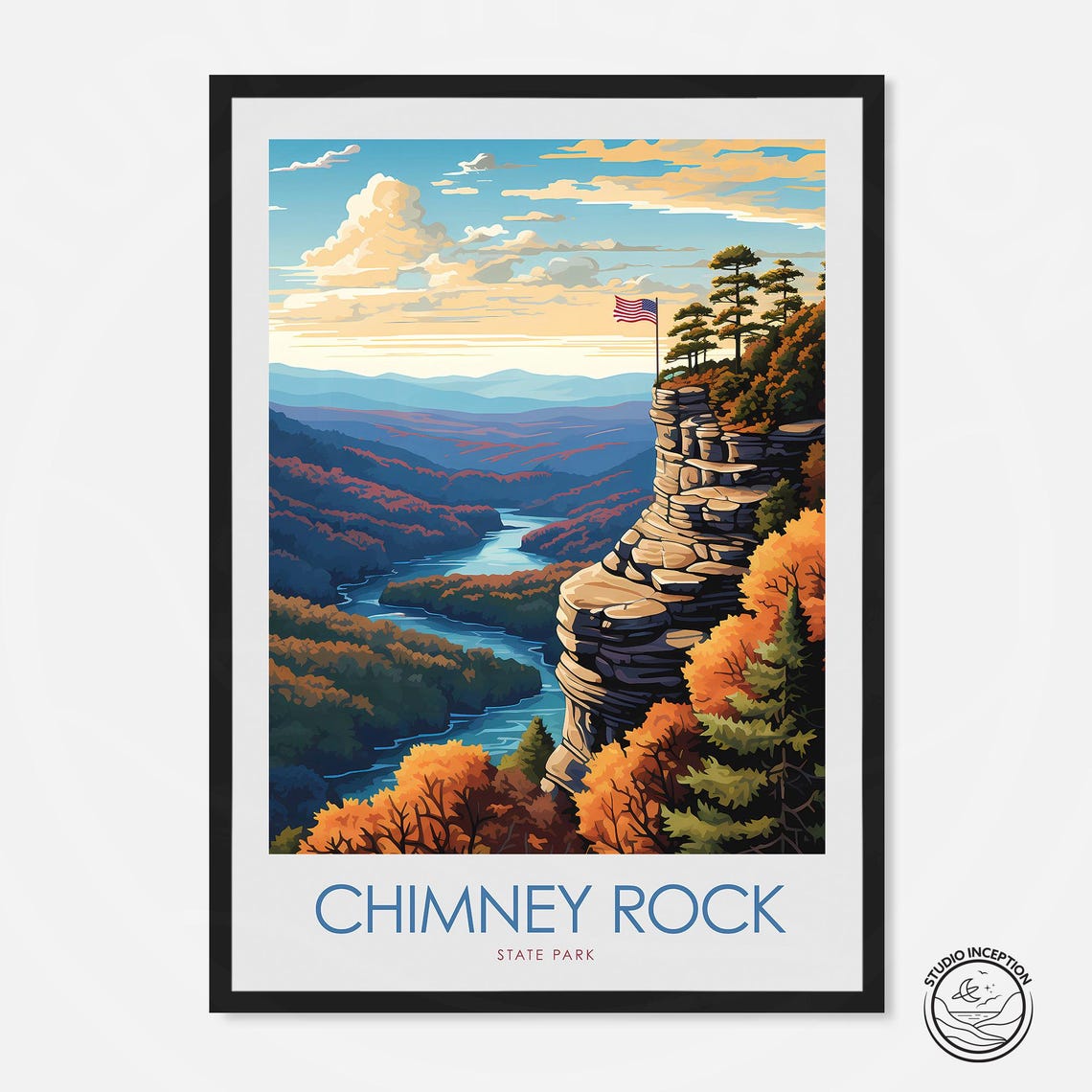 Chimney Rock State Park North Carolina Cliff Overlook Fall Poster