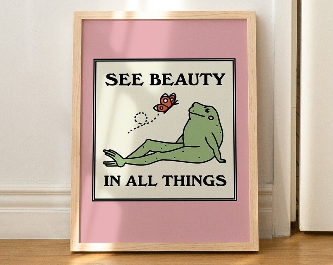 Frog And Butterfly Retro Quote Art Print - Image 3